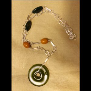Sterling Green Glass and Amber Necklace