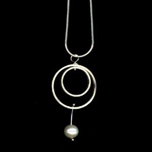 Medium 2 ring pendant w/drop pearl OrbP-02
