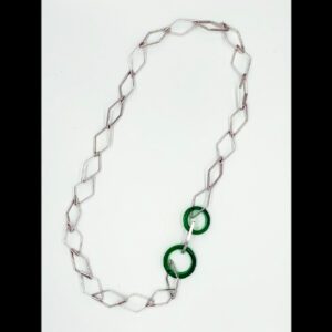 Sterling Diamond Link and Green Glass Necklace