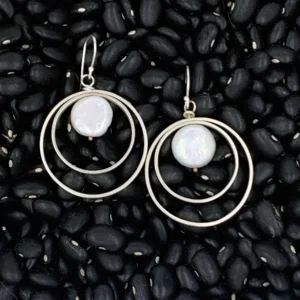 Large 2 ring earrings with coin pearl at top